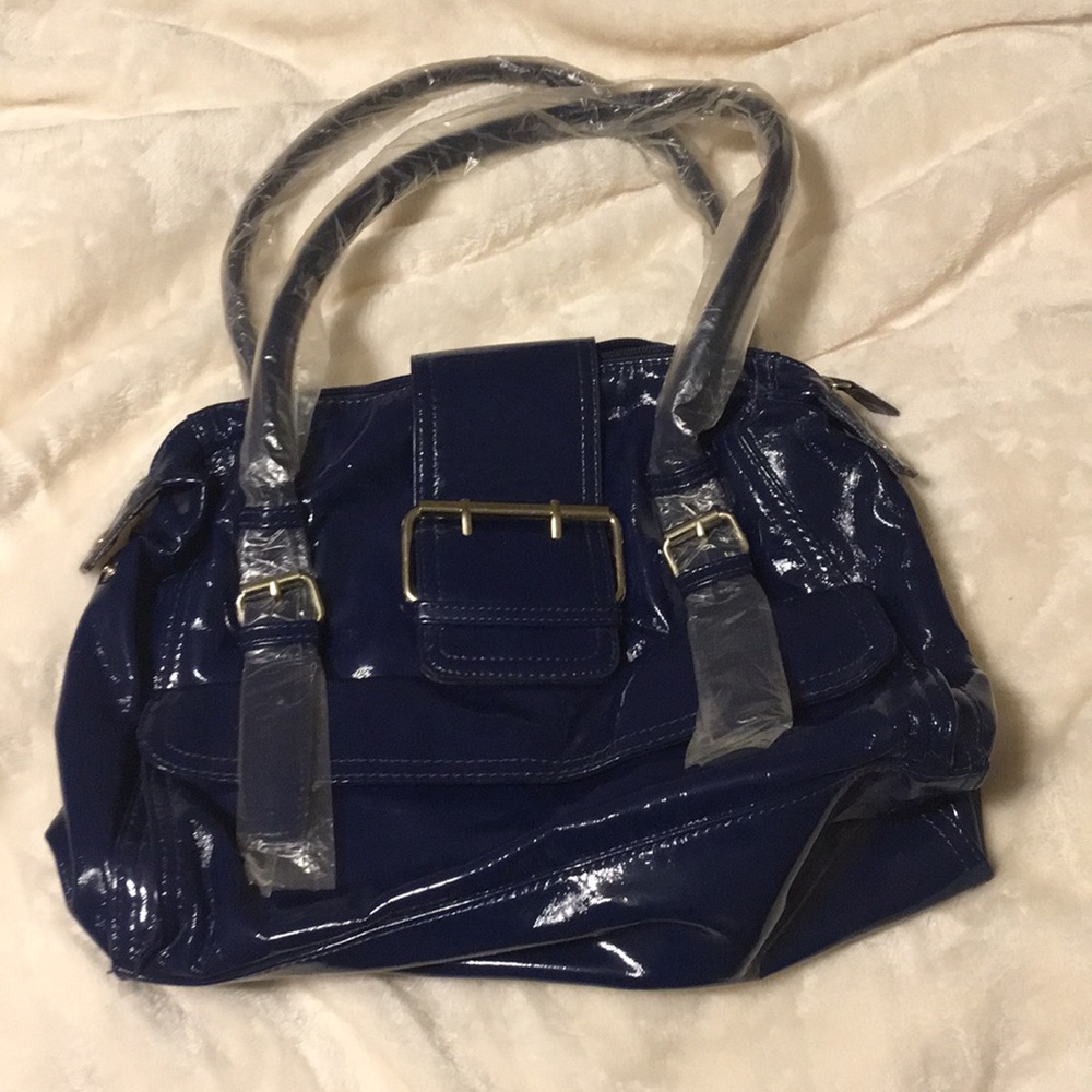 Patent dark blue purse